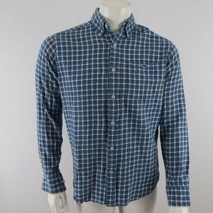 Fish Hippie Button Up Flannel Shirt Mens Small Tailored Fit‎ Blue Cotton